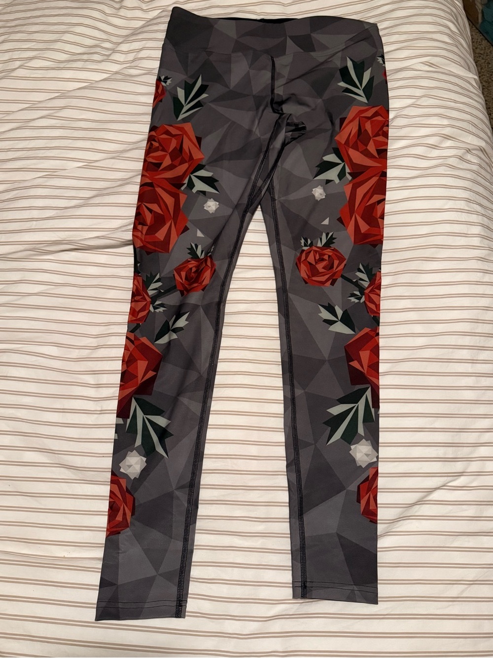 Women’s Gray Floral Print leggings with Red Rose Accents